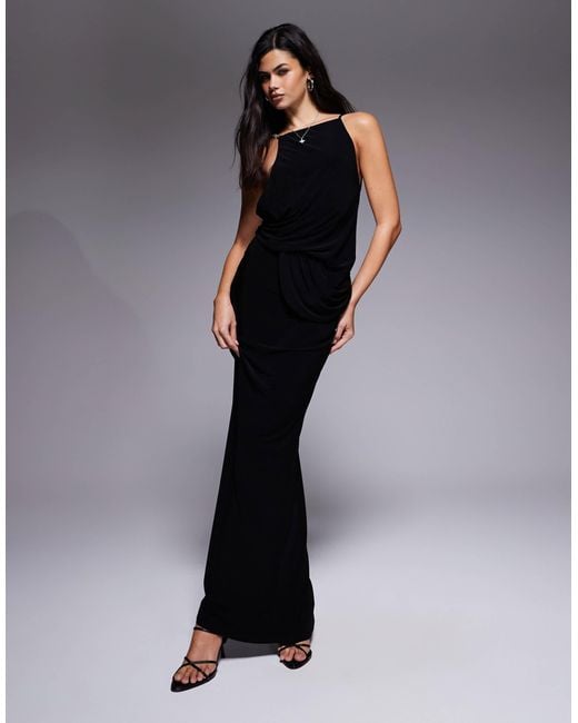 ASOS Gray Diamante Trimmed Back Draped Maxi Dress