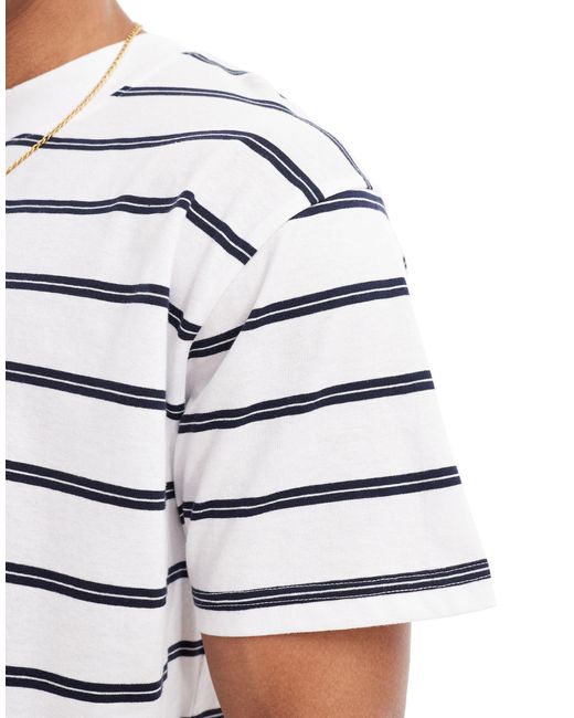 T-shirt oversize accollata bianca e blu navy a righe di Brave Soul in White da Uomo