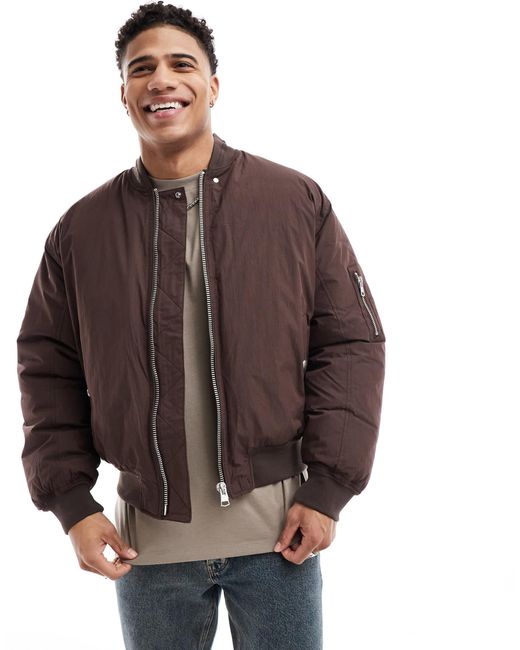 River Island – premium – wattierte bomberjacke in Brown für Herren