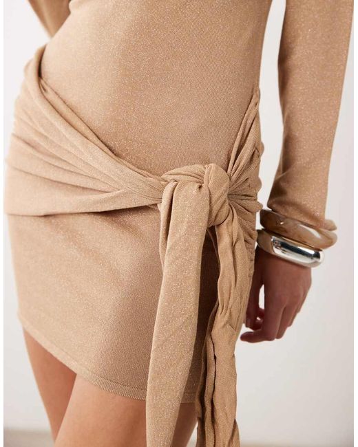 Miss Selfridge Natural Knit Tie Detail Mini Dress