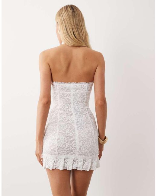 I.AM.GIA White Kezia Halterneck Mandarin Collar Lace Ruffle Hem Mini Dress