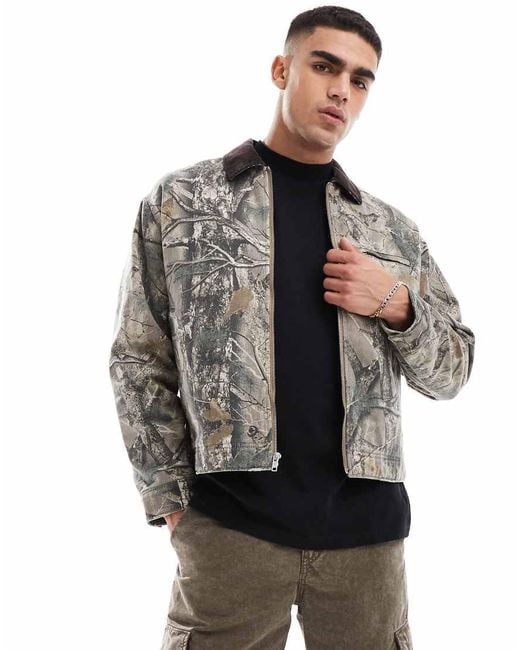 Abercrombie & Fitch Gray Workwear Cropped Camo Print Zip Front Jacket for men