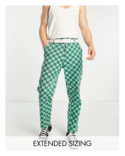 ASOS Skater Fit Pants With Checkerboard Print in Green for Men Lyst
