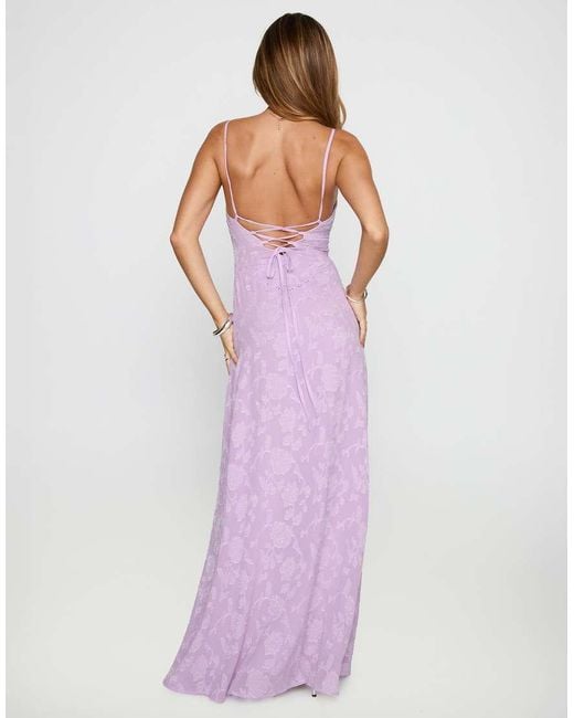 Princess Polly Purple South Of France Floral Devore Square Neck Corset Lace Up Back Detail Maxi Dress