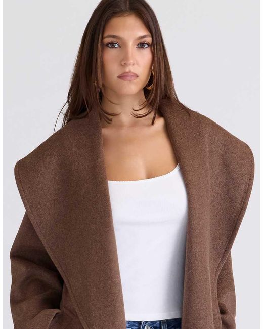 House Of Cb Brown Cocoon Wool Shawl Collar Coat
