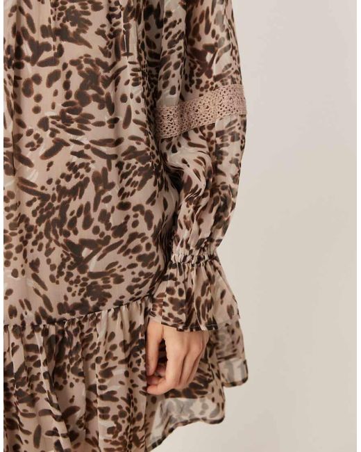 Wednesday's Girl Natural Long Sleeve Floaty Mini Dress