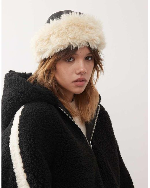 Weekday Black Hat With Faux Fur Trim