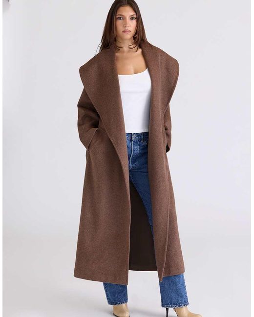 House Of Cb Brown Cocoon Wool Shawl Collar Coat
