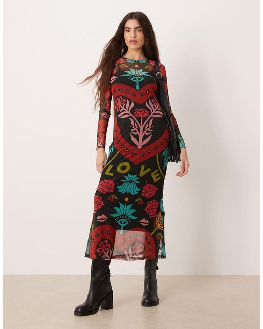 Never Fully Dressed Maxi-Jurk Van Mesh in het Red