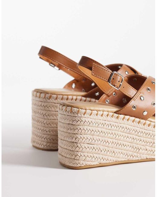 South Beach Natural Studded Espadrille Wedge Sandals