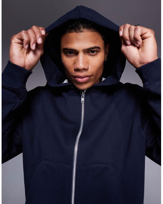ASOS Blue Premium Heavyweight Boxy Cropped Zip Through Hoodie for men