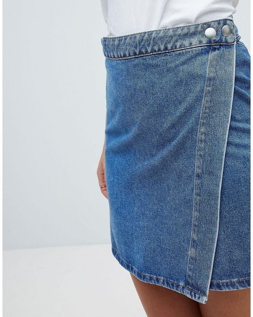 ASOS DESIGN TALL - Jupe portefeuille en jean - délavé ASOS en coloris Bleu  | Lyst