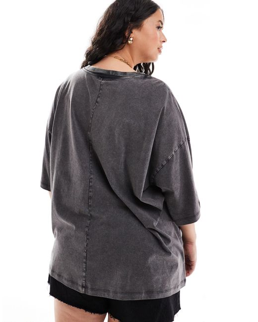 Asos design curve - t-shirt oversize avec imprimé crâne rock à strass thermocollés - anthracite délavé ASOS en coloris Black