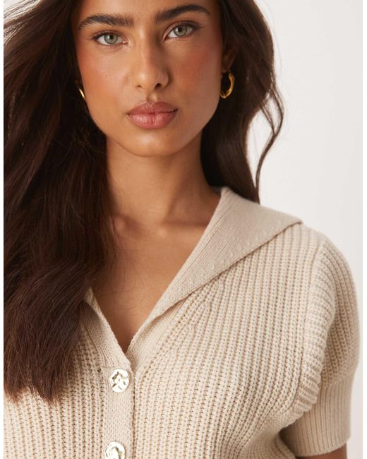ASOS Blue Knitted Structured Collar Short Sleeve Cardigan With Gold Buttons