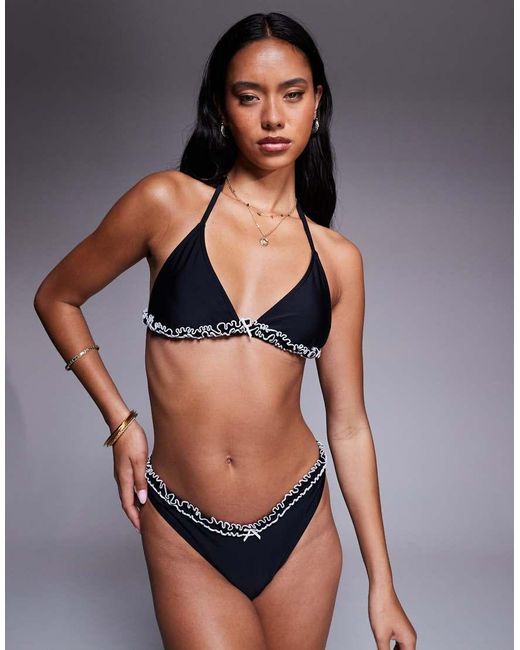 The Frolic Black Exclusive Contrast Bow Detail Bikini Top Co-ord