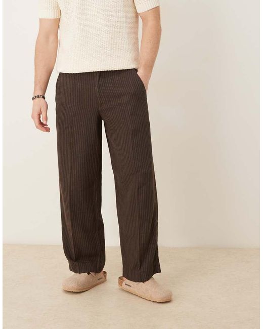 Abercrombie & Fitch Baggy Broek Met Krijtstreep Van Linnenmix in het Natural voor heren