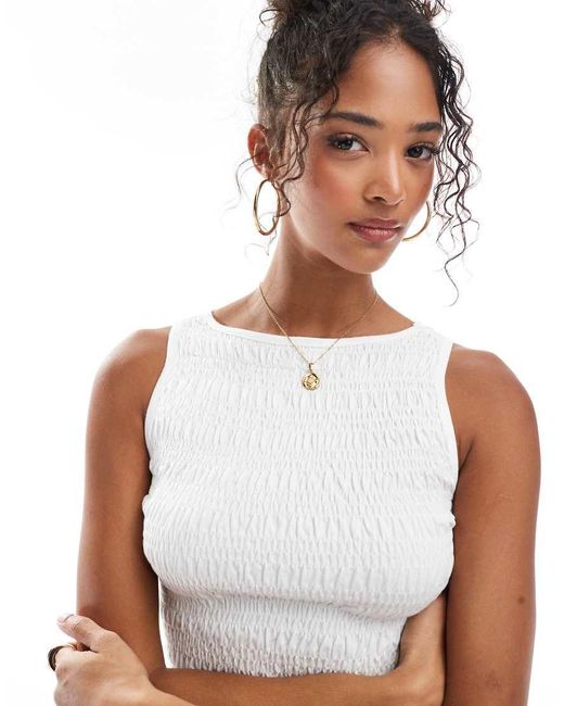 Stradivarius Gerimpelde Top Met Gelaagd Detail in het White