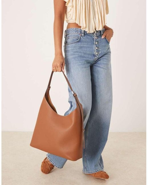 Mango Brown Large Shoulder Bag With Adjustable Strap