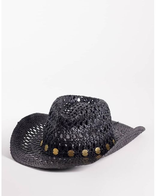 South Beach Black Straw Cowboy Hat With Coin Trim