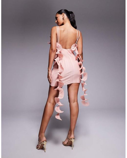 ASOS Pink Double Cami Strap With Curly Detail Plisse Mini Dress