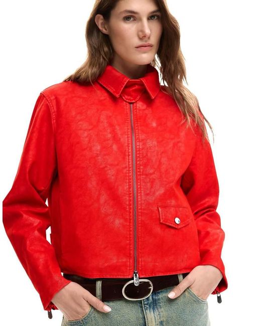 Desigual Red Faux Leather Jacket