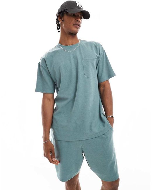 New Look Blue Waffle T-shirt Co-ord for men