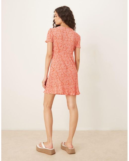 Mango Pink V Neck Mini Tea Dress
