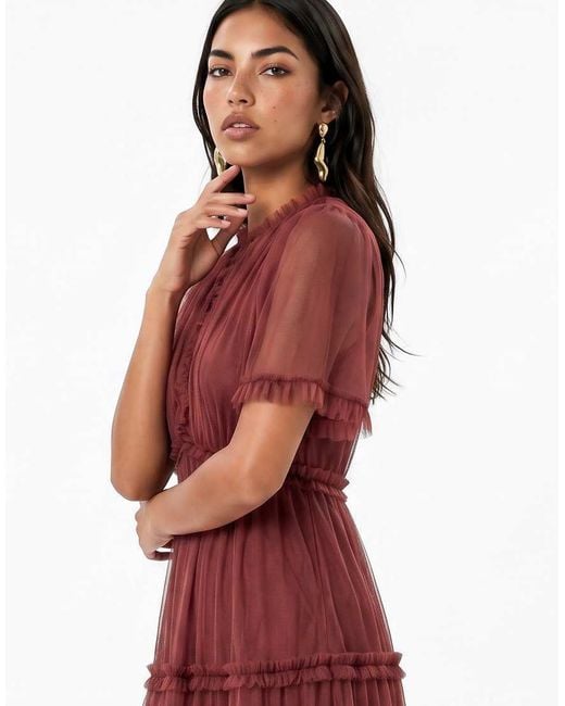 ANAYA Red Keyhole Detail Short Sleeve Frill Midaxi Dress