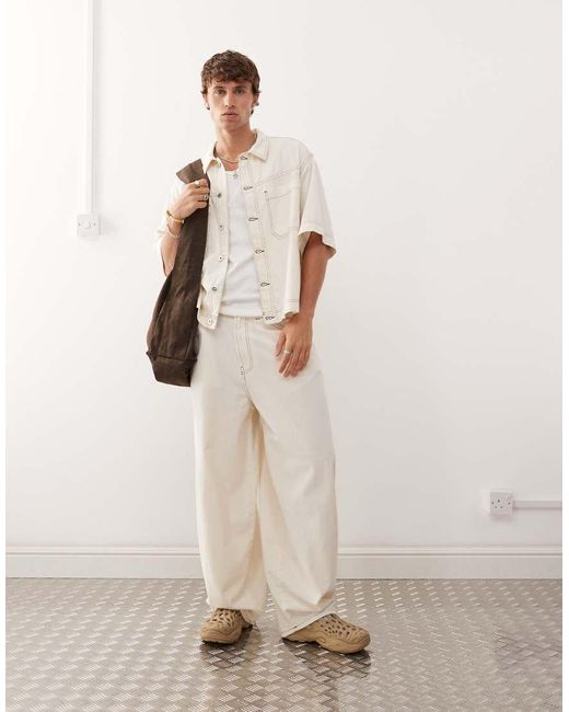 Pantaloni Oversize A Palloncino Effetto Lino Écru di Collusion in Natural da Uomo