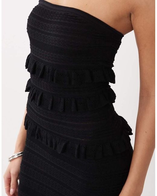 Gina Tricot Natural Tiered Frill Bandeau Maxi Dress