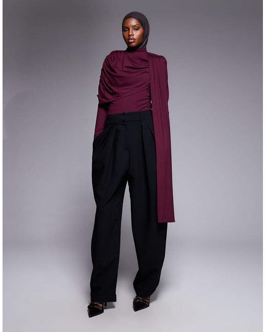 ASOS Purple Long Sleeve Top With Drape Over Scarf