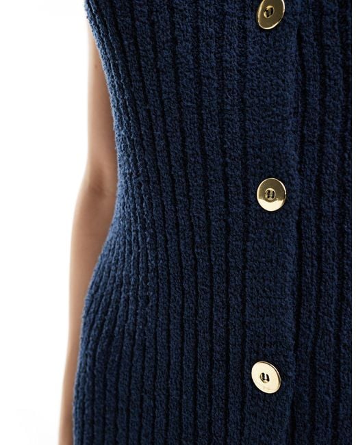 ASOS Blue Knitted Button Through Waistcoat Dress
