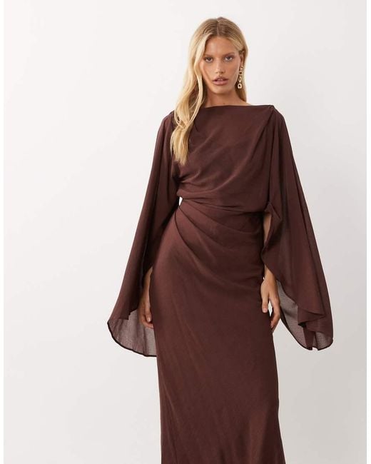 ASOS Brown Kimono Sleeve Cape Detail Draped Midaxi Dress With Open Back