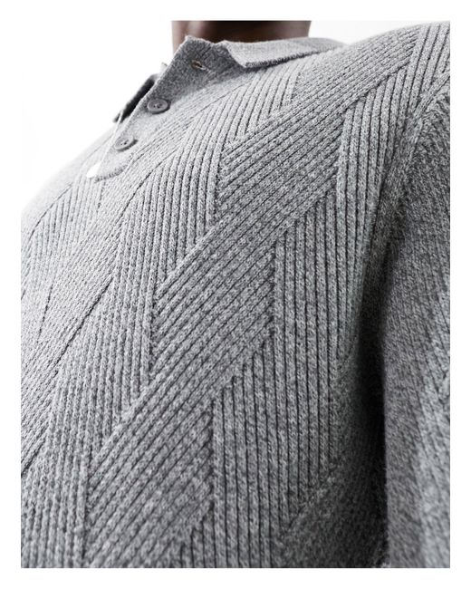 Hollister – langärmliges strick-polohemd in Gray für Herren