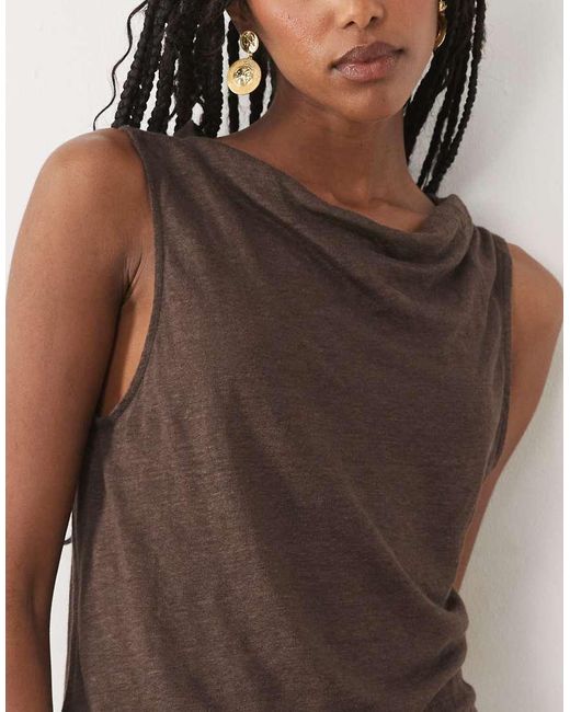 Mango Brown Cowl Neck Sleeveless Top