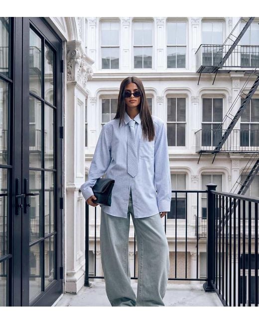 Lioness Blue Exclusive Chelsea Cotton Oversized Shoulder Pad Detail Shirt With Tie