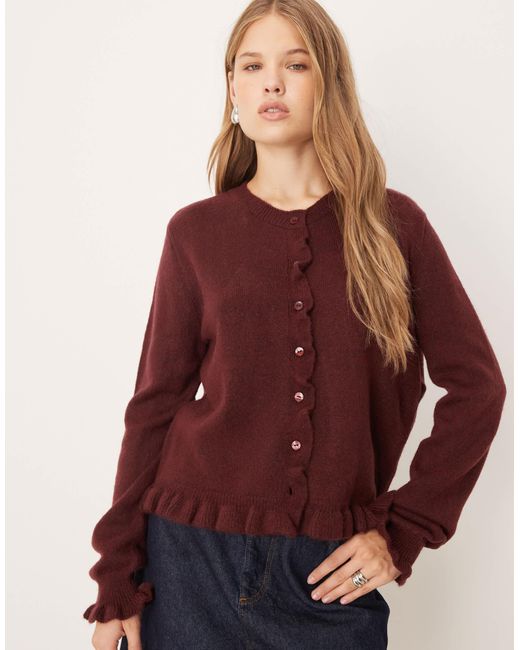 Jdy Purple Frill Details Knitted Cardigan
