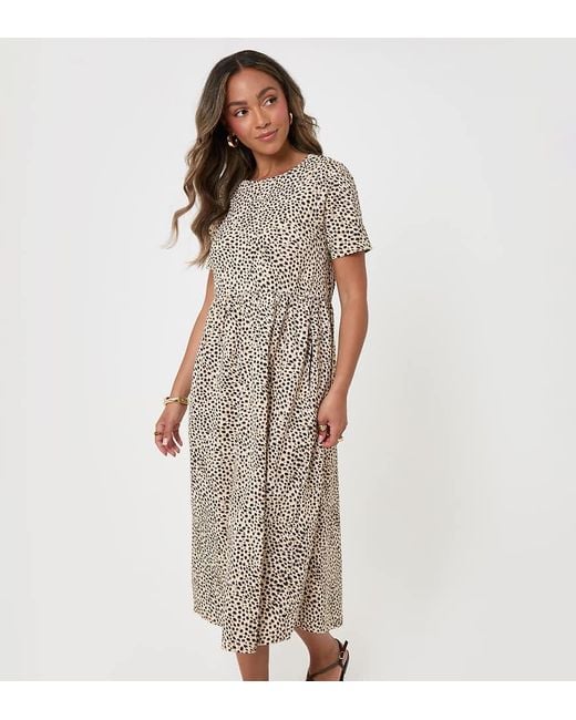 Threadbare Natural Petite Jersey Midi Smock Dress With Pockets