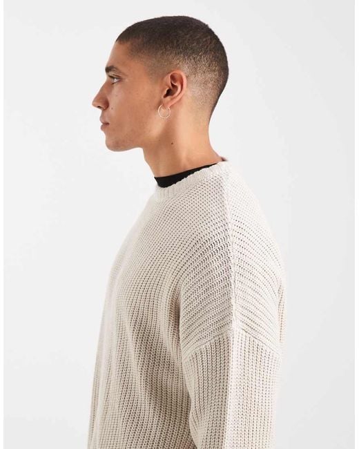 Only & Sons Oversized Geribbeld Gebreide Visserstrui in het White voor heren