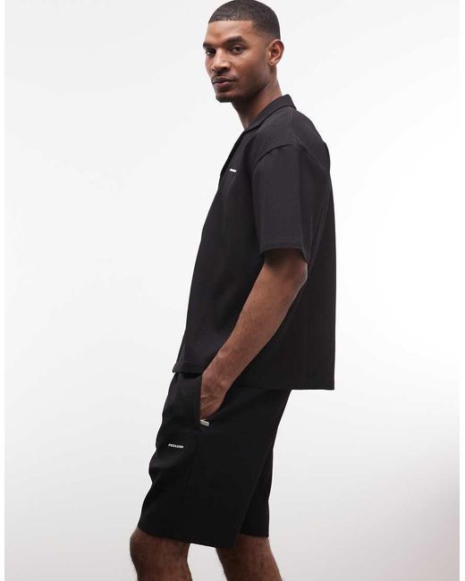 PEGADOR Black Troy Plissee Summer Shirt Co-ord for men