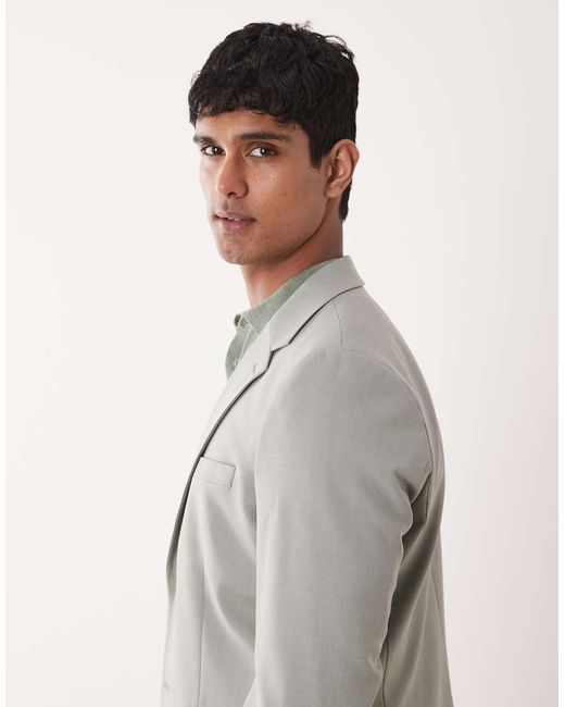 SELECTED Gray Wool Blend Slim Fit Blazer for men
