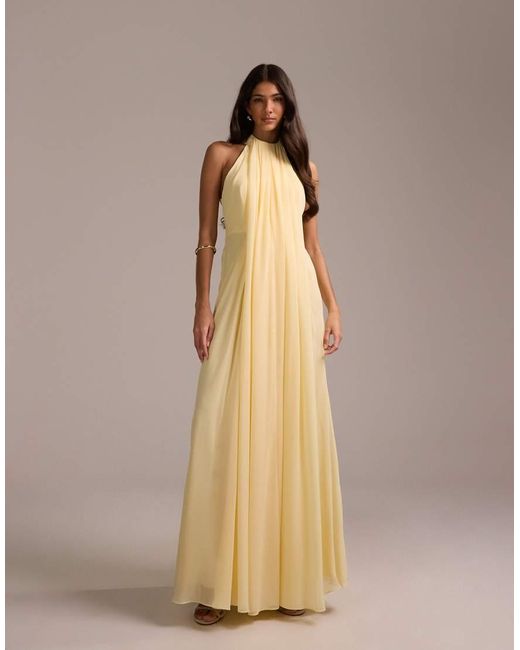 ASOS Natural Bridesmaids Grecian Draped Halter Maxi Dress