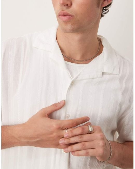 Abercrombie & Fitch White Short Sleeve Cropped Lightweight Linen Shirt for men