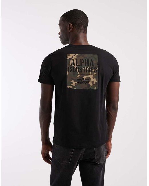 Alpha Industries T-Shirt Met Logo Op De Borst En Camouflageprint in het Black voor heren