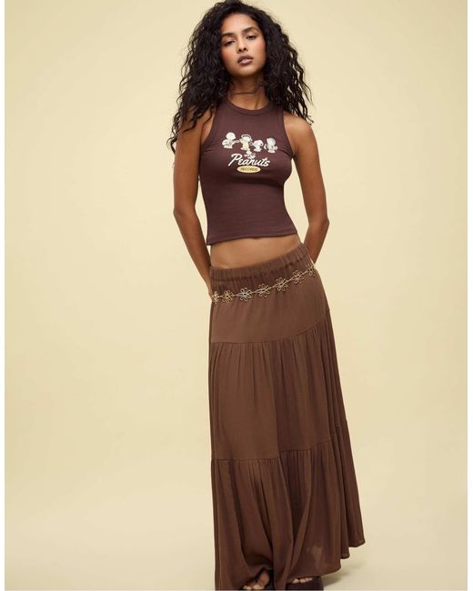 T-shirt dos nageur à imprimé peanuts - marron Stradivarius en coloris Brown