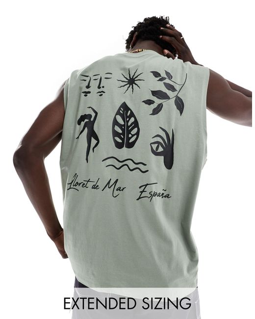 Camiseta extragrande sin mangas con estampado abstracto en la espalda ASOS de hombre de color Gray