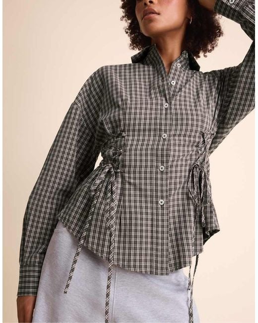 Stradivarius Natural Check Shirt With Tie Detail