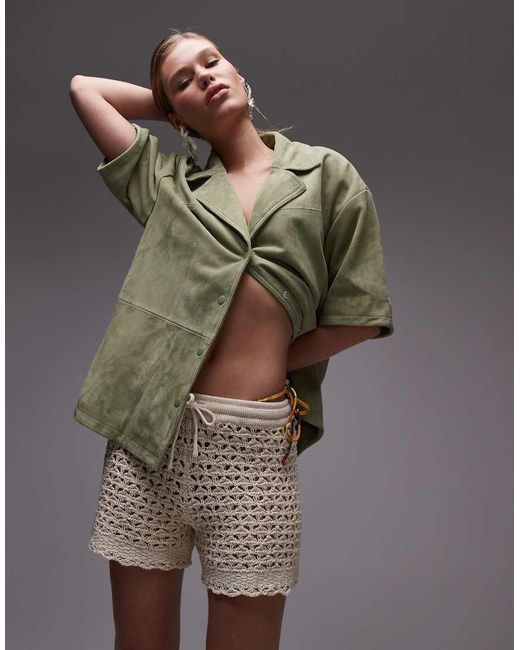 TOPSHOP Natural Knitted Stitchy Shorts