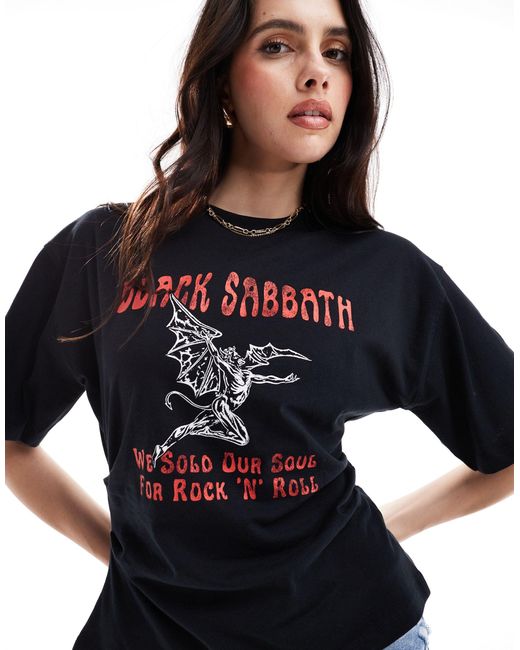 ASOS Black Corset Waist T-shirt With Sabbath Licence Graphic