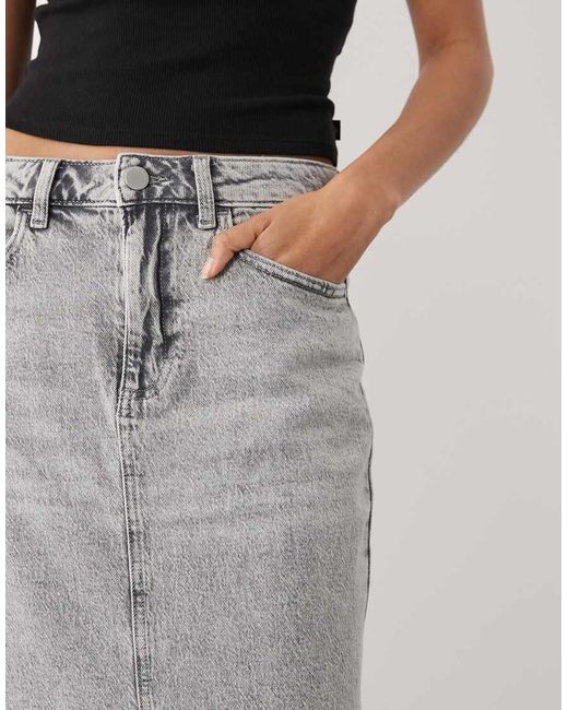 Vila Gray High Waisted Denim Front Split Midi Skirt